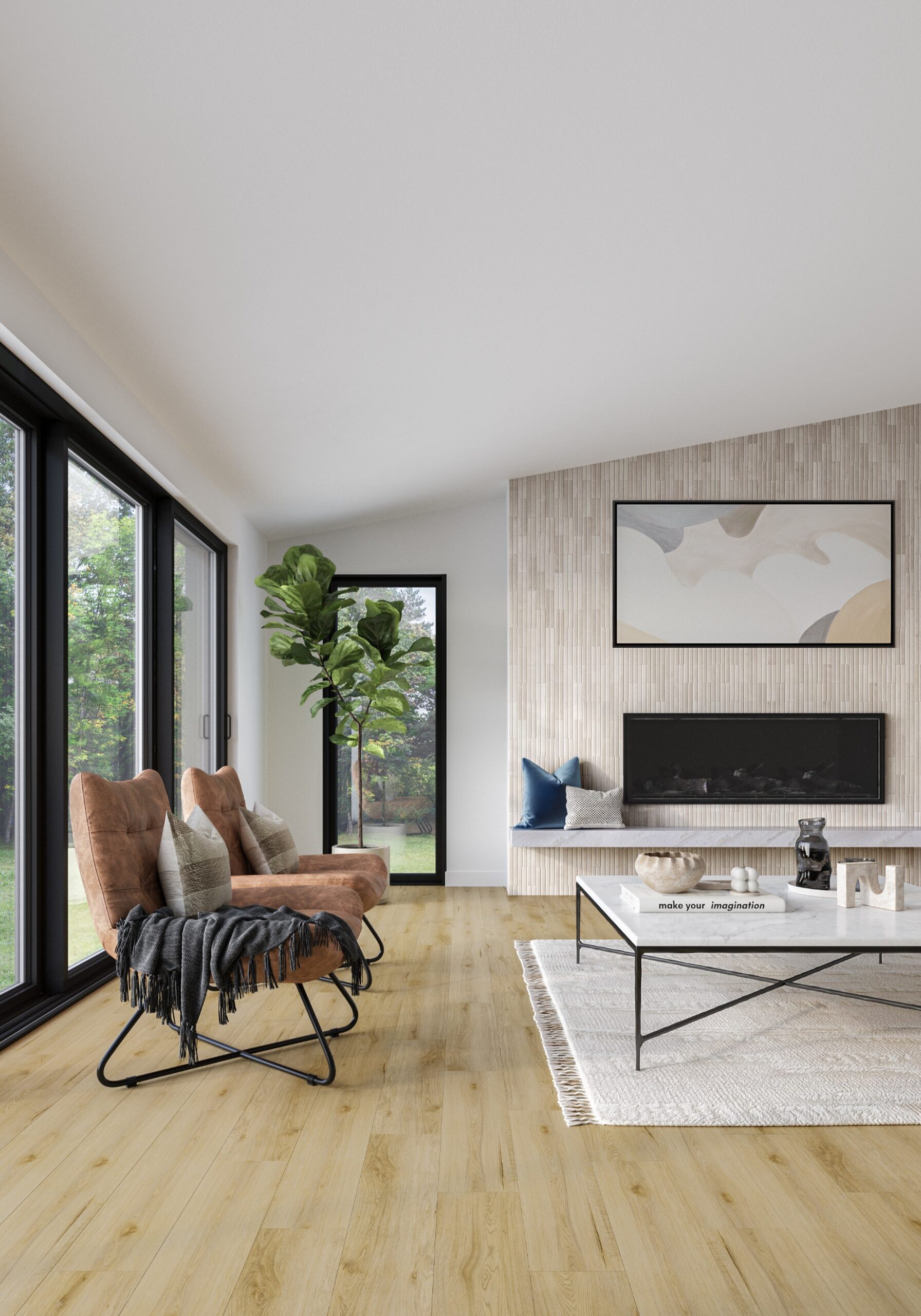 InStride Surfaces Calabria Beech flooring in an active home setting